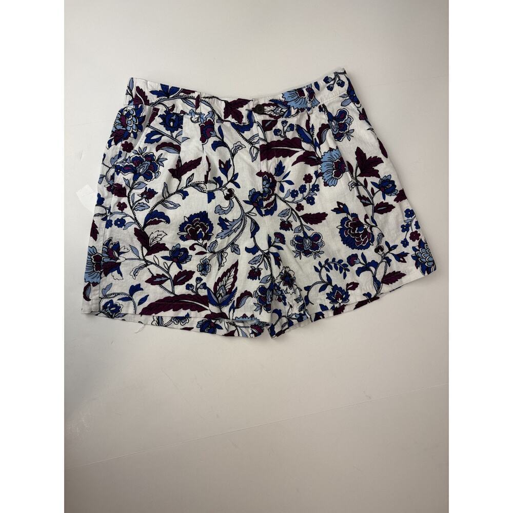 Liz Claiborne Linen Blend Shorts Purple Blue Floral Paisley Cottagecore Size 12
